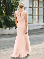 Lace Top Sheath Dress with Cascading Ruffles Pearl Pink