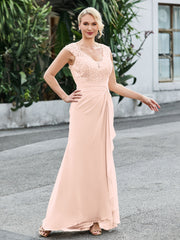 Lace Top Sheath Dress with Cascading Ruffles Pearl Pink