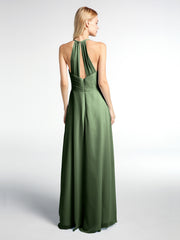 V-neck Spaghetti Straps Elegant Bridesmaid Dress Olive Green