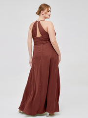 V-neck Spaghetti Straps Elegant Bridesmaid Dress Terracotta