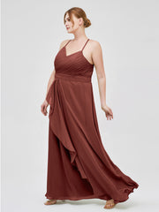 V-neck Spaghetti Straps Elegant Bridesmaid Dress Terracotta