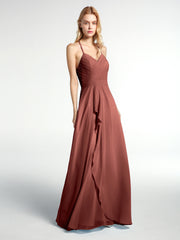 V-neck Spaghetti Straps Elegant Bridesmaid Dress Terracotta