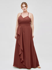 V-neck Spaghetti Straps Elegant Bridesmaid Dress Terracotta