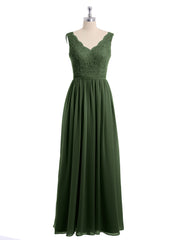 Floral Lace Top and Chiffon Bottom Full-length Dresses Olive Green