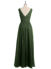Floral Lace Top and Chiffon Bottom Full-length Dresses Olive Green