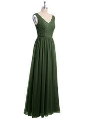 Floral Lace Top and Chiffon Bottom Full-length Dresses Olive Green