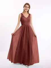 Floral Lace Top and Chiffon Bottom Full-length Dresses Terracotta