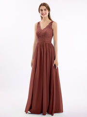 Floral Lace Top and Chiffon Bottom Full-length Dresses Terracotta