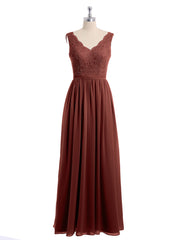 Floral Lace Top and Chiffon Bottom Full-length Dresses Terracotta