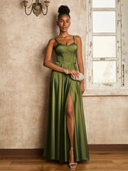 Sweetheart Spaghetti Straps with Lace-up Olive Green
