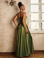 Sweetheart Spaghetti Straps with Lace-up Olive Green