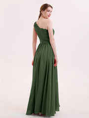 One Shoulder Dresses with Lace Bodice Olive Green