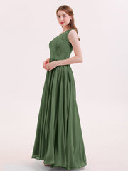 One Shoulder Dresses with Lace Bodice Olive Green