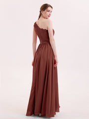 One Shoulder Dresses with Lace Bodice Terracotta