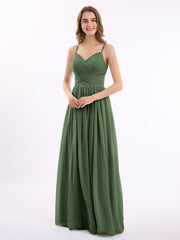 Spaghetti Strap Maxi Dress with Sweetheart Olive Green