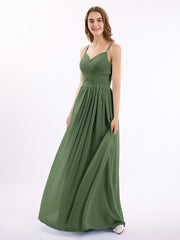 Spaghetti Strap Maxi Dress with Sweetheart Olive Green