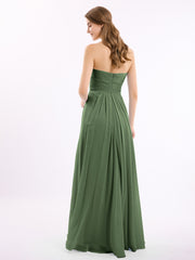 Strapless Long Chiffon Dresses with Cascade Hem Olive Green