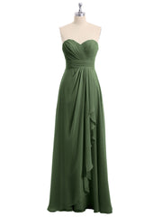 Strapless Long Chiffon Dresses with Cascade Hem Olive Green