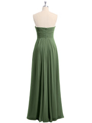 Strapless Long Chiffon Dresses with Cascade Hem Olive Green