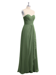 Strapless Long Chiffon Dresses with Cascade Hem Olive Green