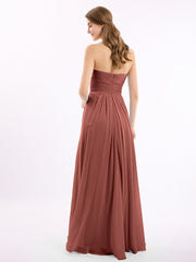 Strapless Long Chiffon Dresses with Cascade Hem Terracotta