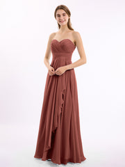 Strapless Long Chiffon Dresses with Cascade Hem Terracotta
