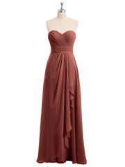Strapless Long Chiffon Dresses with Cascade Hem Terracotta