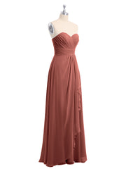 Strapless Long Chiffon Dresses with Cascade Hem Terracotta