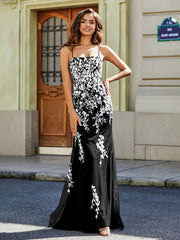 Backless Mermaid Tulle Lace Appliqued Gown Black