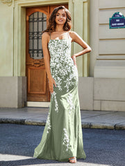 Backless Mermaid Tulle Lace Appliqued Gown Dusty Sage