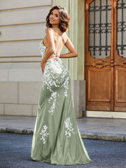 Backless Mermaid Tulle Lace Appliqued Gown Dusty Sage Plus Size