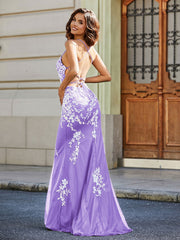 Backless Mermaid Tulle Lace Appliqued Gown Lilac