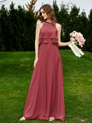 Two Layers Chiffon Top Long Bridesmaid Dress Cinnamon Rose