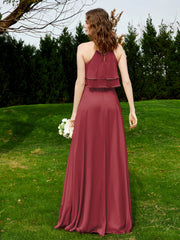 Two Layers Chiffon Top Long Bridesmaid Dress Cinnamon Rose Plus Size