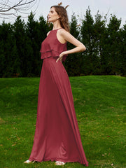 Two Layers Chiffon Top Long Bridesmaid Dress Cinnamon Rose