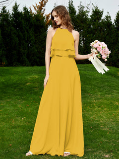 Two Layers Chiffon Top Long Bridesmaid Dress Marigold
