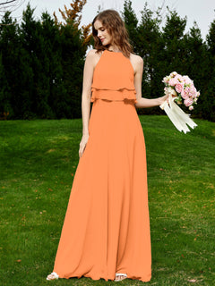 Two Layers Chiffon Top Long Bridesmaid Dress Orange