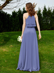Two Layers Chiffon Top Long Bridesmaid Dress Periwinkle