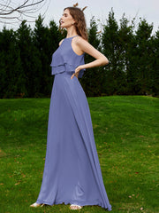 Two Layers Chiffon Top Long Bridesmaid Dress Periwinkle