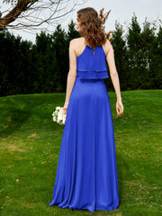 Two Layers Chiffon Top Long Bridesmaid Dress Royal Blue