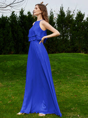 Two Layers Chiffon Top Long Bridesmaid Dress Royal Blue