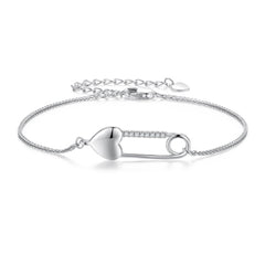 Sterling Silver Bracelet Chain with Heart Pin