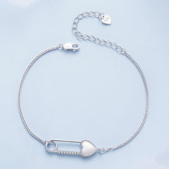 Sterling Silver Bracelet Chain with Heart Pin
