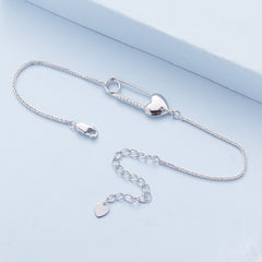 Sterling Silver Bracelet Chain with Heart Pin