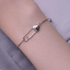 Sterling Silver Bracelet Chain with Heart Pin