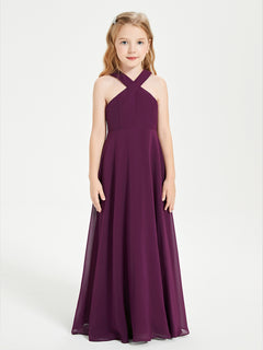 Grecian Neckline Long Dresses for Junior Bridesmaids Grape