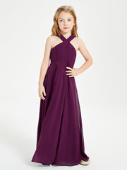 Grecian Neckline Long Dresses for Junior Bridesmaids Grape