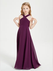 Grecian Neckline Long Dresses for Junior Bridesmaids Grape