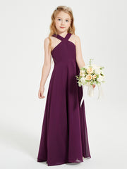 Grecian Neckline Long Dresses for Junior Bridesmaids Grape