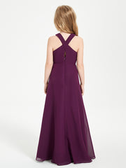Grecian Neckline Long Dresses for Junior Bridesmaids Grape